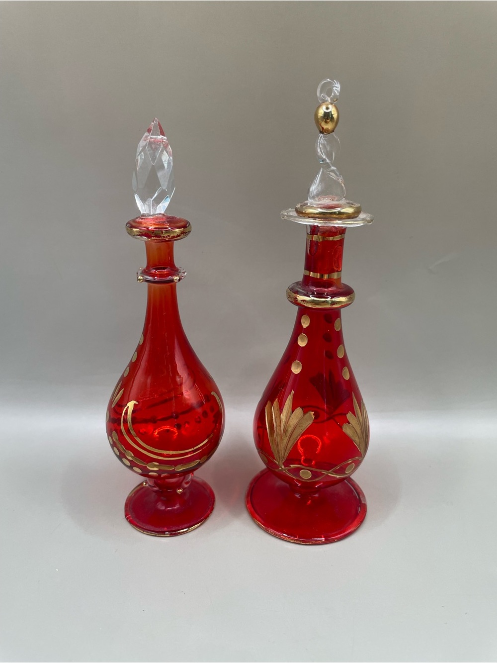 VTG Hand Blown Egyptian Glass Ruby Red Gold Perfume Bottles Christmas Ornaments